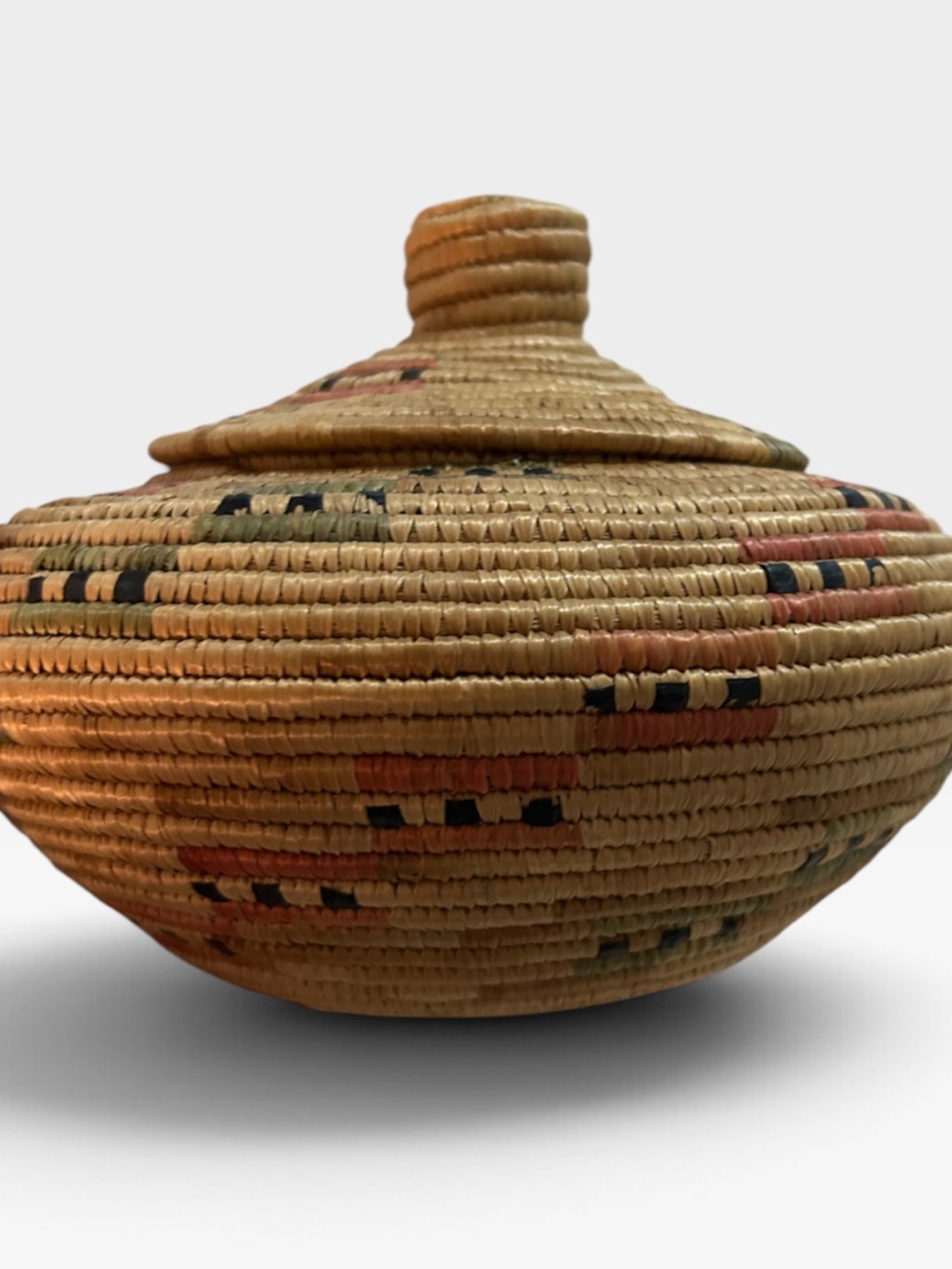 Native Alaskan Hooper Bay Coiled Lidded Basket